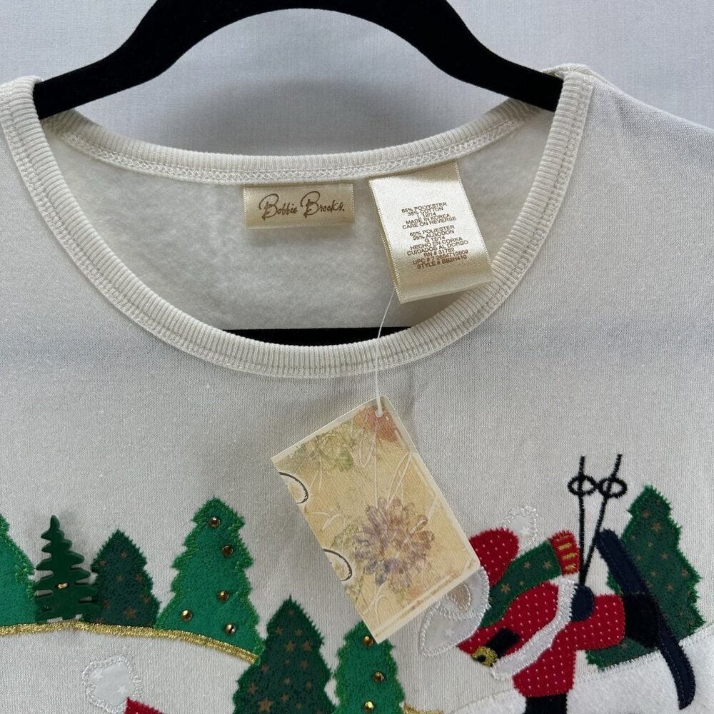 Bobbie Brooks Holiday Sweater L Christmas Tree Santa Embroidered Pullover Ivory - Picture 7 of 10